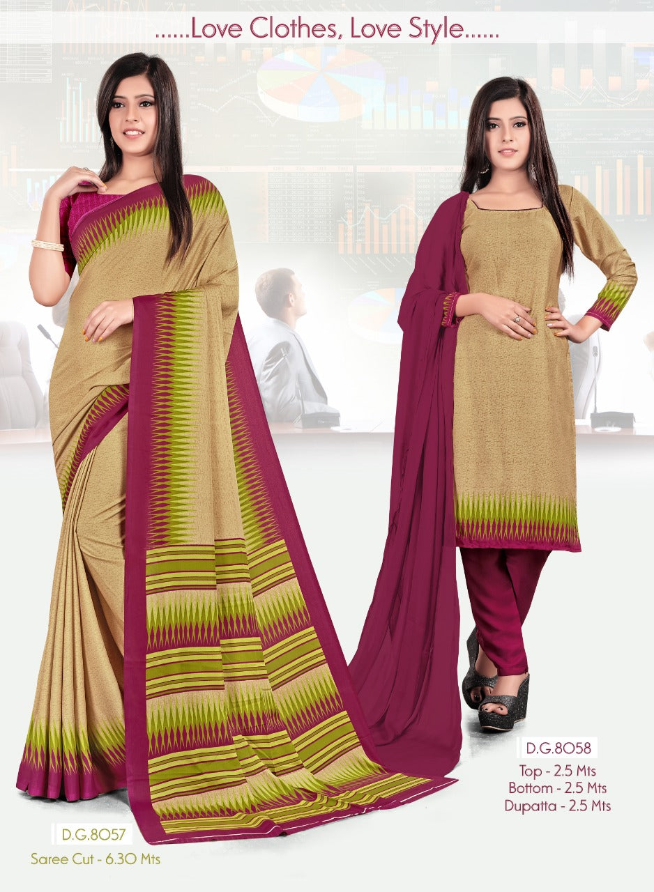 Crepe Uniform Saree And Salwar Suit Combo at Rs.1200/Piece in surat offer  by Satish Silk Mills